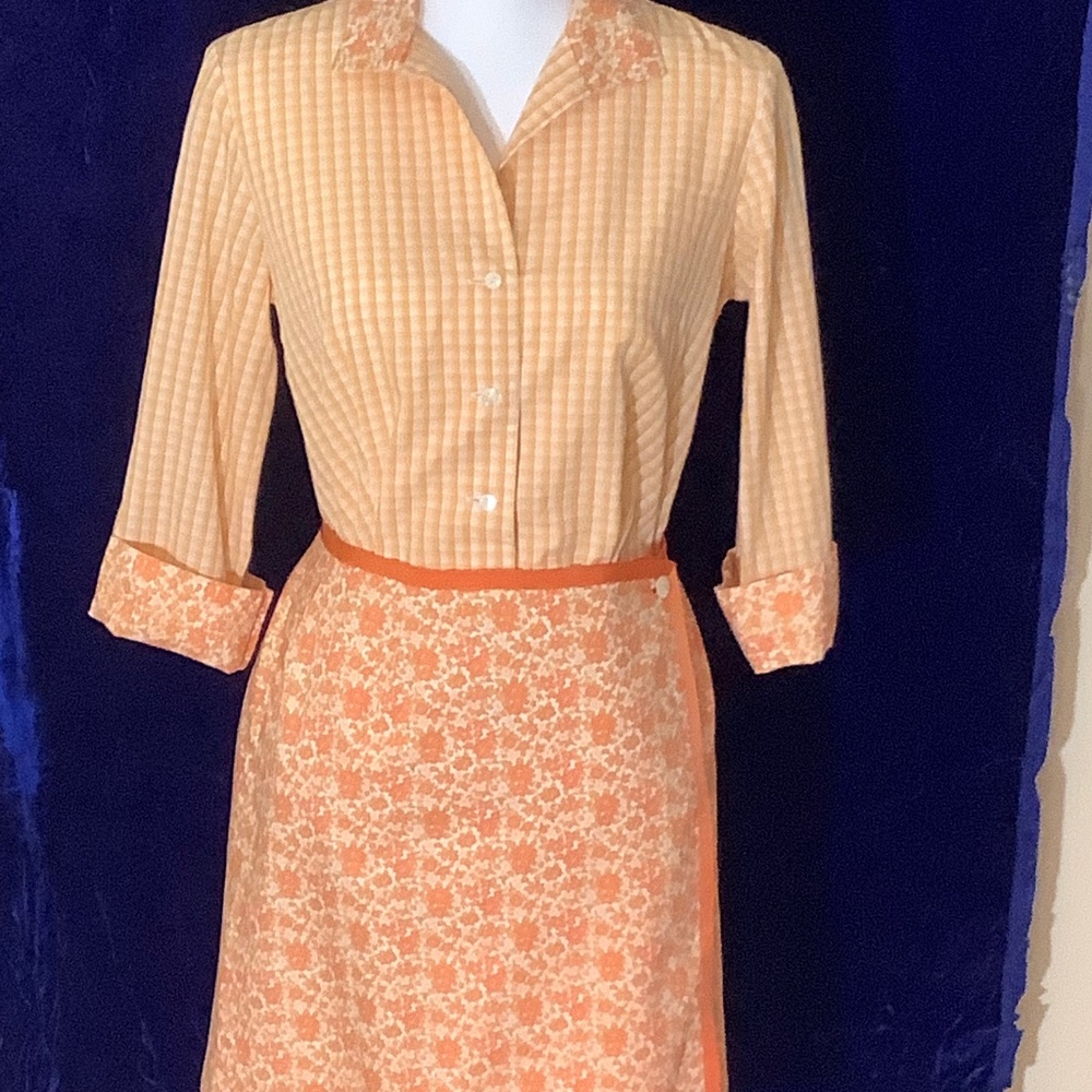 Orange Check/ Calico Reversible Wrap Skirt and Blouse Ensemble, Barry Bricken